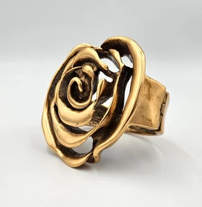 Oscar de la Renta X6301 Gold-Tone Blooming Rose Statement Wide Cuff Bracelet - Picture 1 of 9