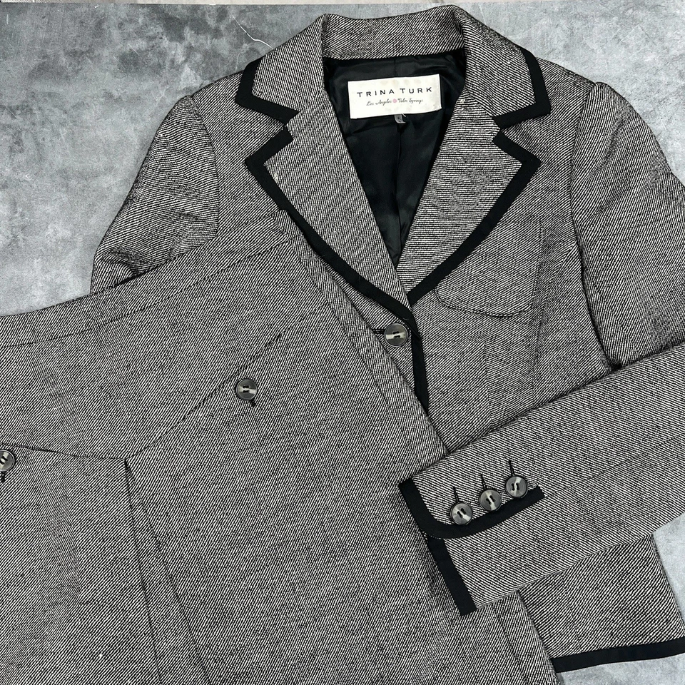 Trina Turk 2 Piezas Blazer Traje y Falda Mujer 6 Destintado Años 80 90 Defectos Tweed Foto 1 de 4