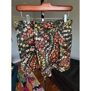 ATM Floral Print Shorts Satin High Waist Pockets Pleated Casual Black Size 12 - Picture 1 of 4