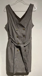 Abito donna taglia 14 marrone gingham a quadri pinafore ufficio moda elegante carino - Foto 1 di 9