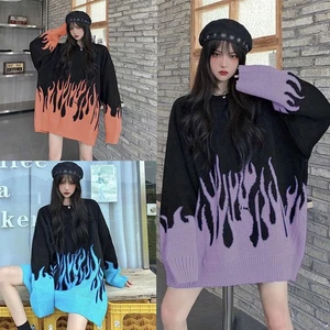 Women's sweater hip-hop style knit men's sweater flame new sweater female - Picture 1 of 13