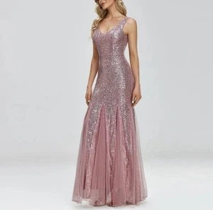 Vestido de Noche Rosa para Mujer Vestido de Baile XL Lentejuelas Elastizado Tul Fiesta Baile de graduación NUEVO - Imagen 1 de 14