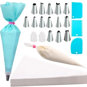 Bolsas para tuberías Bolsa de pastelería 100 piezas 2 acopladores, 14 puntas de glaseado 3 raspador de pasteles 1 Ti... - Imagen 1 de 8