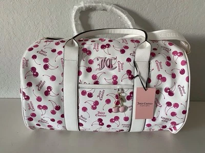 Juicy Couture White Cherry On Top Weekender Travel Duffel Bag White Pink NEW - Image 1 of 4