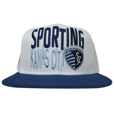 KC Sporting Mitchell & Ness MLS Snapback Hat Cap 3D Logo White Navy New - Image 1 of 4