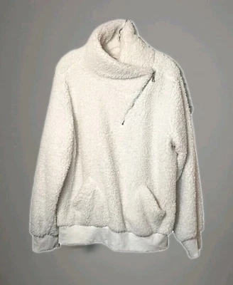 Pullover de moto marfil difuso para mujer talla grande bolsillos polar suave Foto 1 de 4