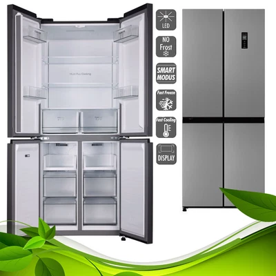 GERATEK Cross-Door Side by Side Kühl-Gefrierkombination 418L NoFrost Inox Türalarm Smart