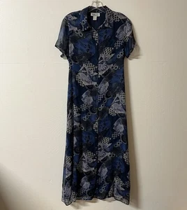 Vintage Robbie Bee Dress Silk Blue Button Down Career Work Wear Size 8 - Picture 1 of 7