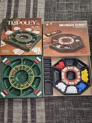 VINTAGE 1976 Turntable Tripoley Elite Edition By Cadaco & 1974 Michigan Rummy - Image 1 of 4