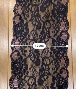 QUALITY BLACK SOFT STRETCH LACE 17cm WIDE TRIM CRAFTING FABRIC - Picture 1 of 3