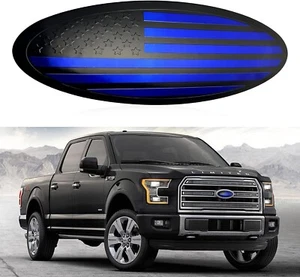 9.5" Blue Aluminum Front Grille Tailgate American Flag Emblem Fits 15-21 F150 - Picture 1 of 6