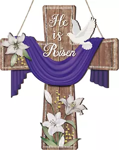 Easter Door Sign He Is Risen Hanging Decor Religious Cross Sign Easter Wreaths f - Picture 1 of 12