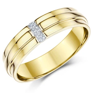 9ct Yellow Gold Diamond Ring Set Wedding 5mm 6mm Ring - Picture 1 of 4