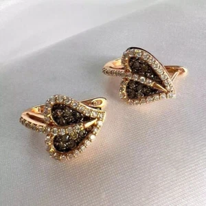 2Ct Created Chocolate Diamonds Hoop Huggie Leaf Earrings 14K Rose Gold Finish - Picture 1 of 3
