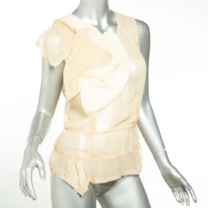 COMME DES GARCONS 2009 Womens Nude/Beige Sheer Applique Asymmetrical Top M - Picture 1 of 5