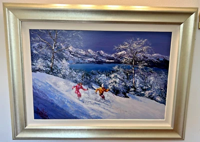 Pintura original al óleo sobre lienzo Mark King Sierra Glow certificado de autenticidad esquí montañas nieve Foto 1 de 4