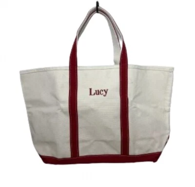 L.L. Bean Boat And Tote Bag Red And Beige Extra Large Name Embroidered Lucy Big - Image 1 of 4