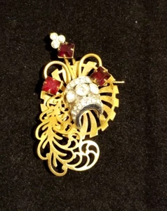 *Vintage frühe große atemberaubende rote klare Strass zweifarbige Brosche Anhänger** - Bild 1 von 4