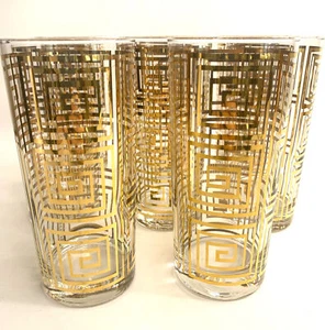 Culver Longdrinkgläser griechischer Schlüssel 22 K Gold Bargeschirr Bar Gläser 8er Set Vintage - Bild 1 von 8