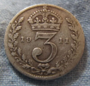 Moneda de tres peniques de plata maciza 1911 Machu Picchu descubierta de colección rey Jorge - Imagen 1 de 2