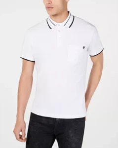 Versace Men's Stretch Tipped Logo Short Sleeve Polo, White, Size S - Picture 1 of 3
