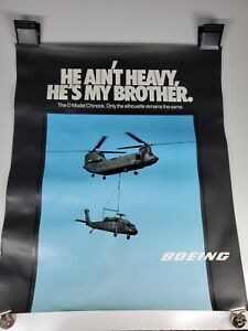 VTG 1980s Boeing Advertising CH-47D Chinook Helicopter Army Poster 24" Blackhawk