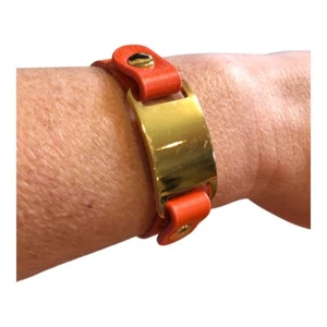Gold and Orange Snap Button Leather Bracelet - Bild 1 von 3