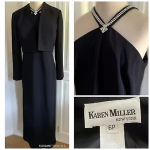 Karen Miller Damen schwarz volle Länge Neckholder Kleid 6P Bolero Jacke Perlen 2 Stck. - Bild 1 von 14