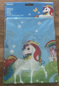 NEW PLASTIC TABLE COVER REUSABLE,  WATERPROOF UNICORN PARTY BLUE 1.80M X 1.20M - Picture 1 of 3