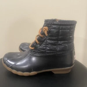 Sperry Saltwater Womens Size 6.5 Shoes Black Lace Up Quilted Duck Boots - Picture 1 of 9