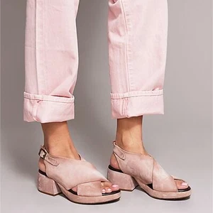 NWT A.S. 98 'Callen' Genuine Suede Heeled Sandals in Blush Pink Sz. 7.5-8 - Picture 1 of 16