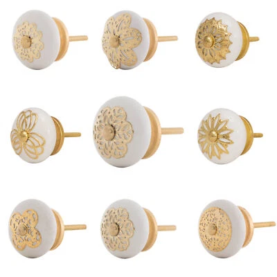 Edel Design Weiß Gold look Keramik Möbelknöpfe Griffe Knauf Möbelknopf Ad01-10 - Bild 1 von 2