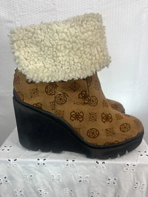 Guess Mujer Tabloide Marrón Cuñas Botines Zapatos 7 Medianos Foto 1 de 4