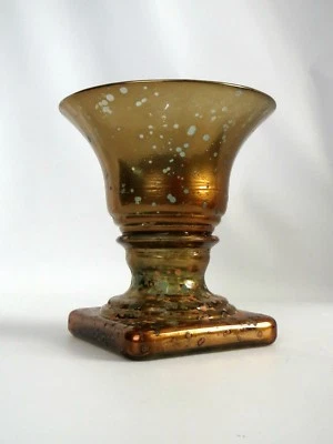 San Miguel Amber Vidrios Glass Vase Candle Holder Gold, Copper Pedestal Square - Image 1 of 4