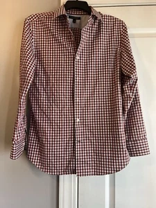 Banana Republic Men's Size M Red Blue Plaid Non Iron Slim Fit Button-Up ShirtEUC - Picture 1 of 11