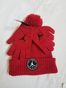 Nike Jordan Jumpman Youth Kids Unisex Pom BEANIE GLOVES Hat 2 PC GYM RED FREE SH - Picture 1 of 6
