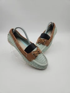 Sperry Top-Sider Leather Woven Loafer Flat Boat Shoes Women Size 7.5M Light Blue - Picture 1 of 6