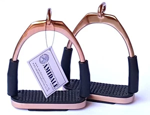 AMIDALE ROSE GOLD OFFSET EYE FLEXI SAFETY STIRRUPS HORSE RIDING BNWT - Picture 1 of 2