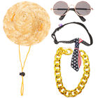 Pet Sunglasses, Straw Hat, Gold Chain Collar Set