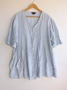 My Size Top S Plus Size Blue Button Up Short Sleeve Pintuck Ruffle Blouse - Picture 1 of 7