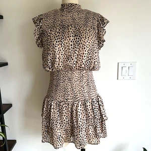 AQUA Animal Print Lurex Textured Shirred Waist Dress-Women's Size M Pre-Owned - Picture 1 of 10