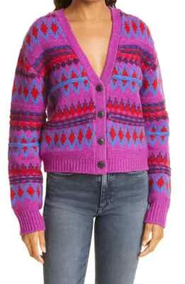 NUEVO Cárdigan de lana Rag & Bone Willow Fair Isle en púrpura talla múltiple XXS #S4565 Foto 1 de 4