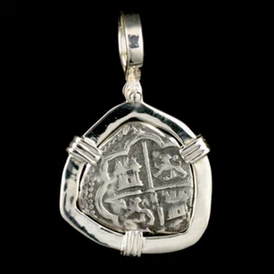 Atocha Sunken Tresure Jewelry - 2 Reale Trillion Silver Coin Pendant - Picture 1 of 5