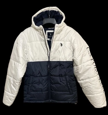 U.S. Polo Assn. Puffer acolchado blanco/azul bloqueado de color para hombre nuevo sin etiquetas talla S Foto 1 de 4