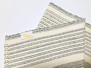 OUR TABLE Table Runner Textured Woven Stripe Cream Ivory Black 14" x 90" - Picture 1 of 4