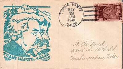 TWAIN HARTE, CALIF.  STAMPED CACHET POSTAL COVER  1948 - Image 1 of 2