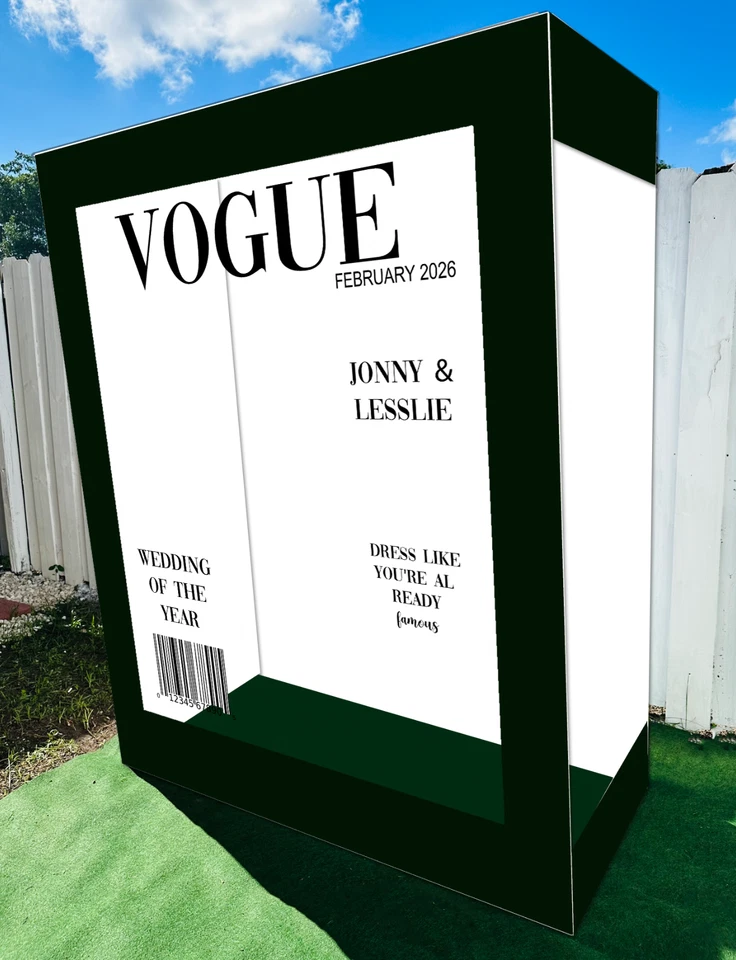 Cabina de fotos de revista de 6,3 pies por 5,4 pies, revista tamaño real, revista personalizada, Vogue Foto 1 de 4