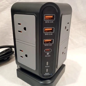 Torre Tira de Alimentación USB A & C, Protector contra Sobretensiones con 8 Tomas de CA 4 Puertos USB - Imagen 1 de 7