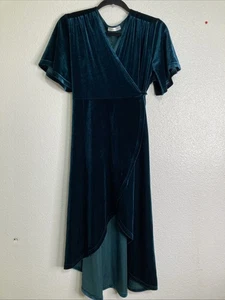 R. Vivimos türkisgrün Midi Samt Wickelkleid High Low Whimsygoth Fee Gr. 16/18 - Bild 1 von 3