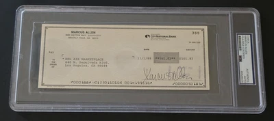 Marcus Allen 1988 cheque personal firmado - Salón de la Fama - Oakland Raiders - PSA Foto 1 de 4